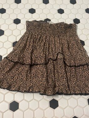 T.J.Maxx Tan and Black Leopard Smocked Mini Skirt